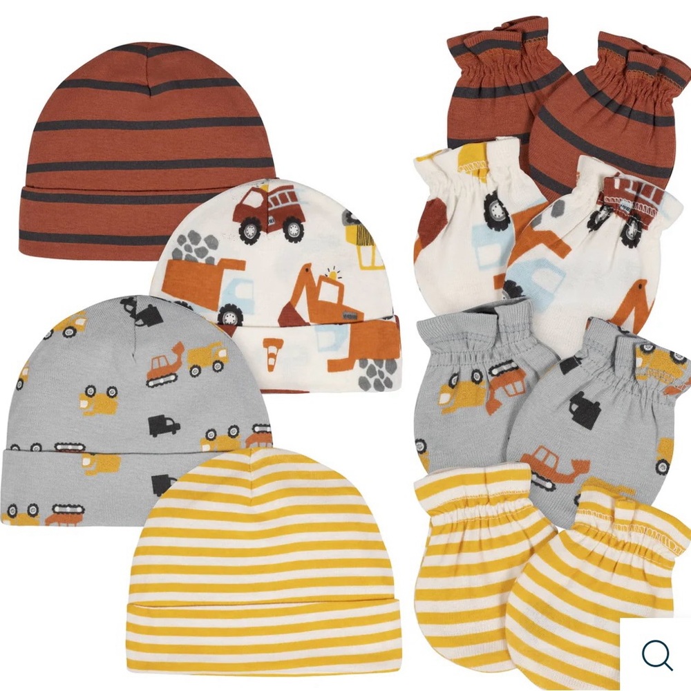 8-pc. Infant Boys Transportation Zone No Scratch Mittens & Caps Set - Gerber